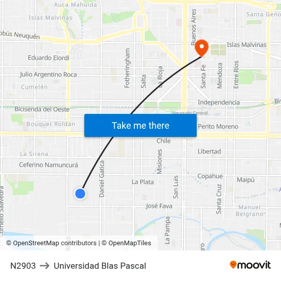 N2903 to Universidad Blas Pascal map