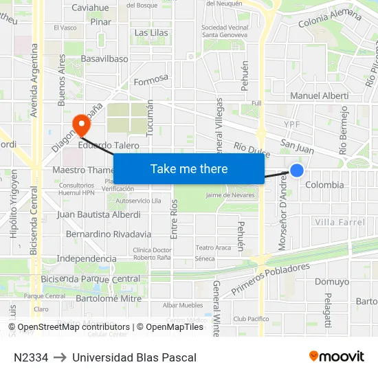 N2334 to Universidad Blas Pascal map