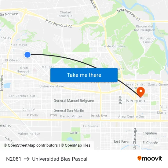 N2081 to Universidad Blas Pascal map