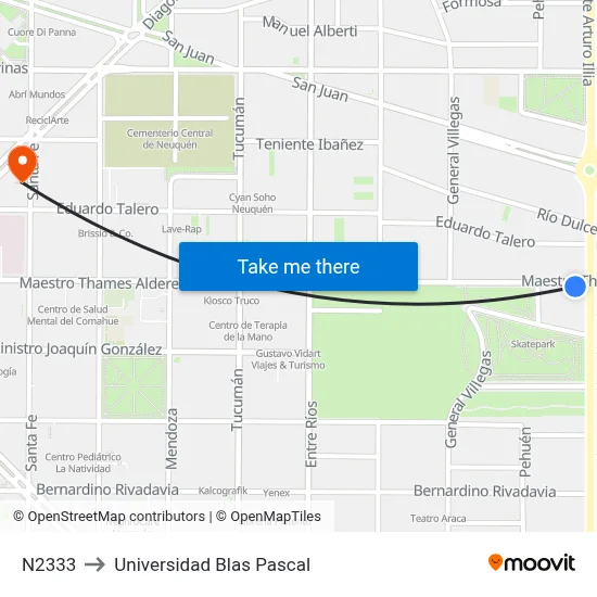 N2333 to Universidad Blas Pascal map