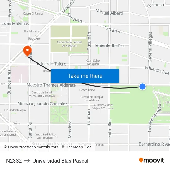 N2332 to Universidad Blas Pascal map