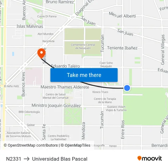 N2331 to Universidad Blas Pascal map
