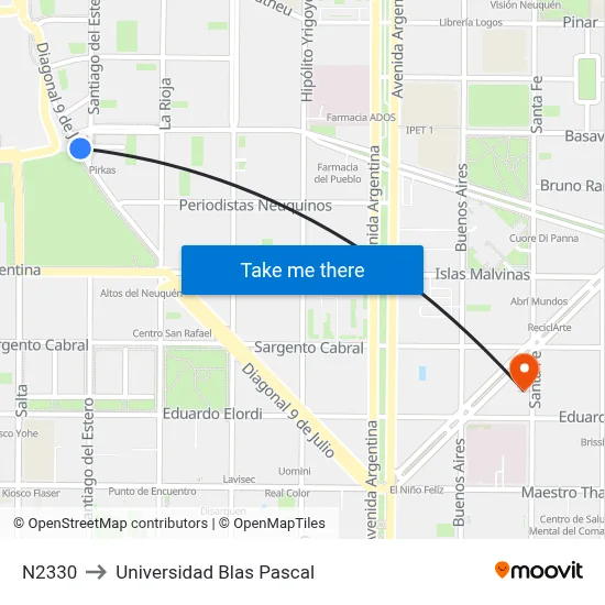 N2330 to Universidad Blas Pascal map