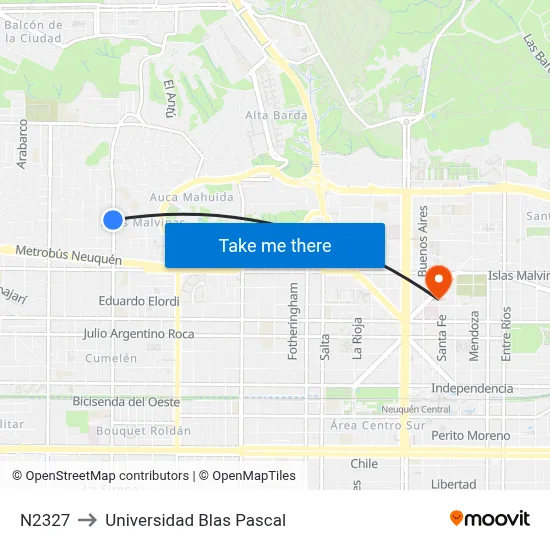 N2327 to Universidad Blas Pascal map