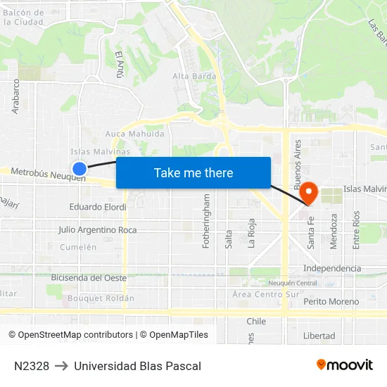 N2328 to Universidad Blas Pascal map
