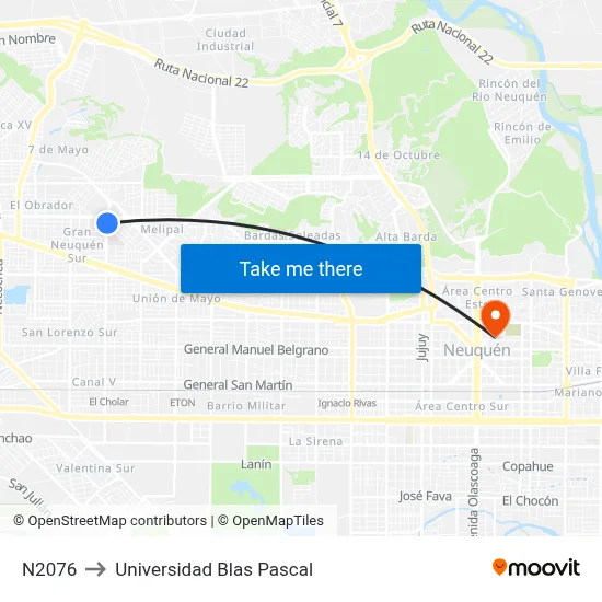 N2076 to Universidad Blas Pascal map