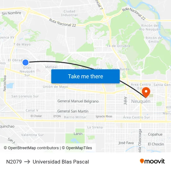 N2079 to Universidad Blas Pascal map