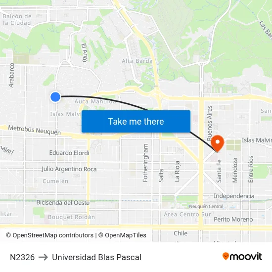 N2326 to Universidad Blas Pascal map
