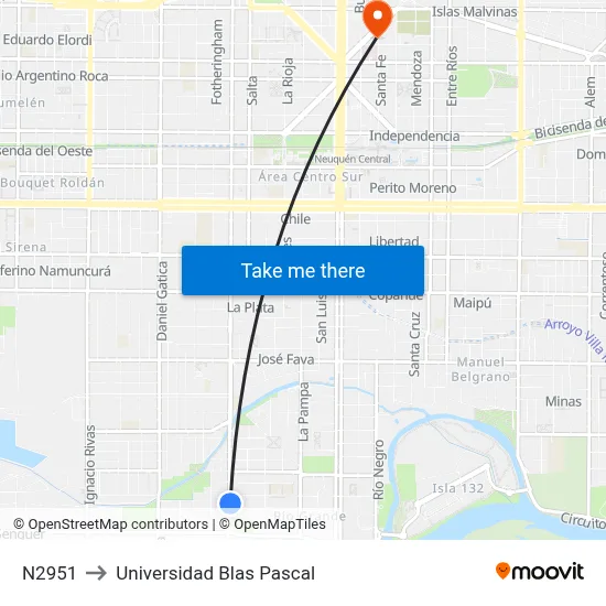 N2951 to Universidad Blas Pascal map