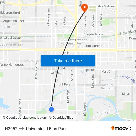 N2952 to Universidad Blas Pascal map