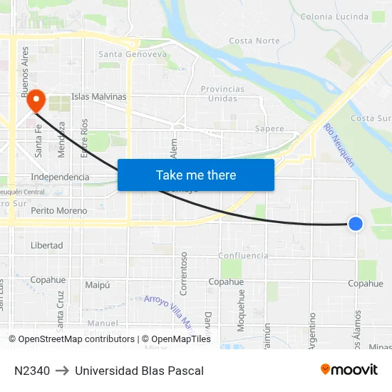 N2340 to Universidad Blas Pascal map