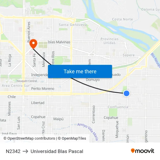 N2342 to Universidad Blas Pascal map