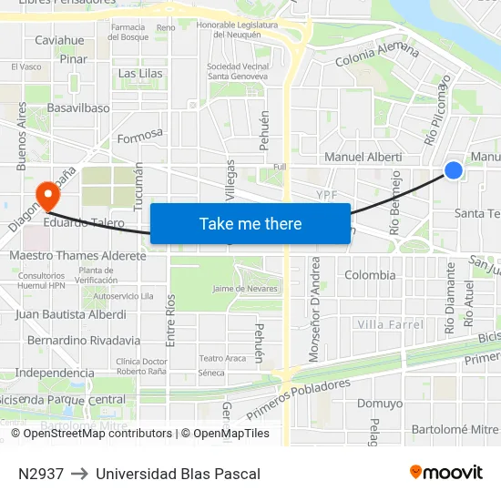 N2937 to Universidad Blas Pascal map