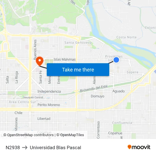 N2938 to Universidad Blas Pascal map