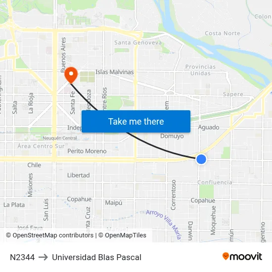 N2344 to Universidad Blas Pascal map