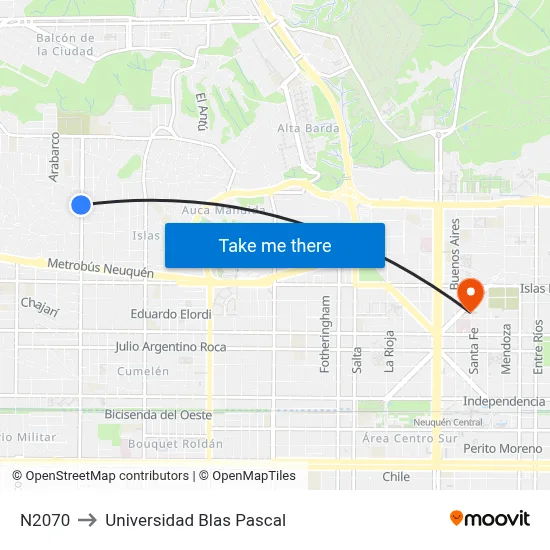 N2070 to Universidad Blas Pascal map