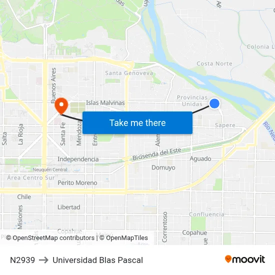 N2939 to Universidad Blas Pascal map