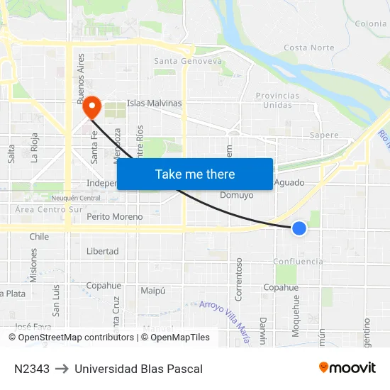 N2343 to Universidad Blas Pascal map