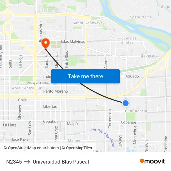 N2345 to Universidad Blas Pascal map