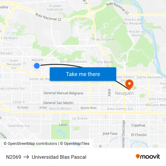 N2069 to Universidad Blas Pascal map