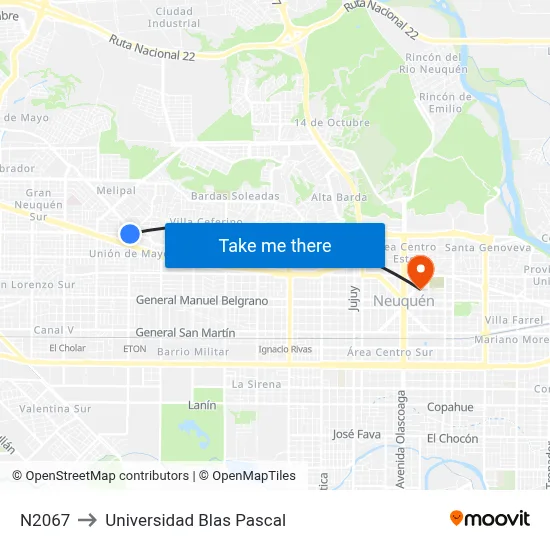 N2067 to Universidad Blas Pascal map