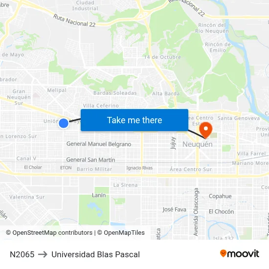 N2065 to Universidad Blas Pascal map