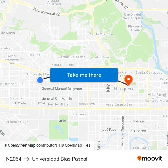 N2064 to Universidad Blas Pascal map