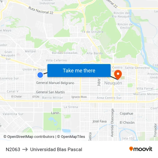 N2063 to Universidad Blas Pascal map