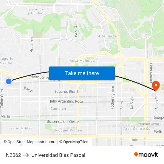 N2062 to Universidad Blas Pascal map