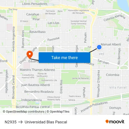 N2935 to Universidad Blas Pascal map