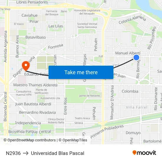N2936 to Universidad Blas Pascal map