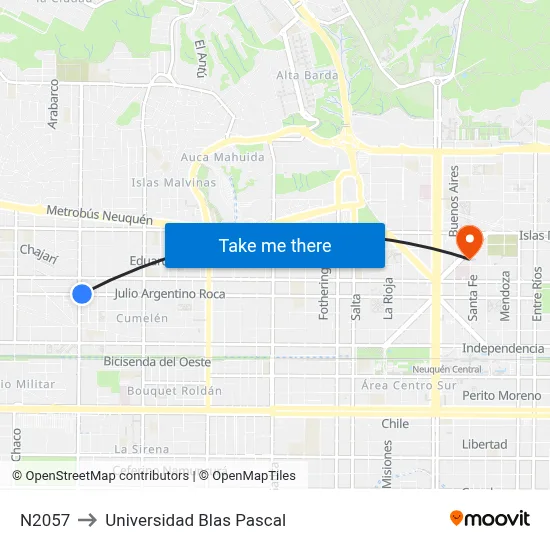 N2057 to Universidad Blas Pascal map