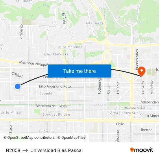 N2058 to Universidad Blas Pascal map