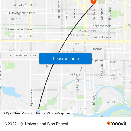 N2922 to Universidad Blas Pascal map
