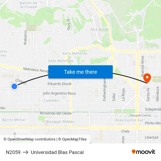 N2059 to Universidad Blas Pascal map