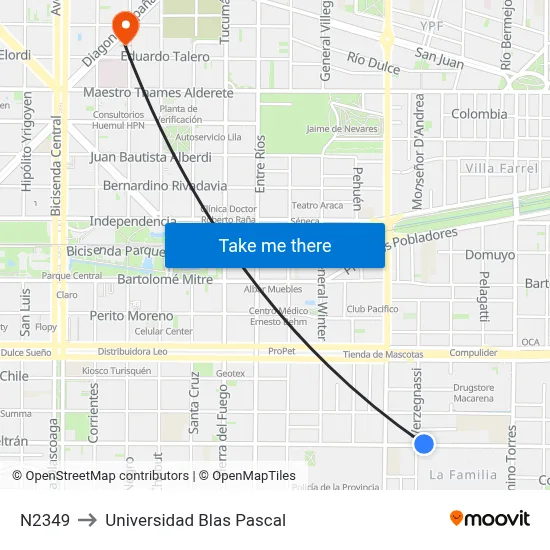 N2349 to Universidad Blas Pascal map