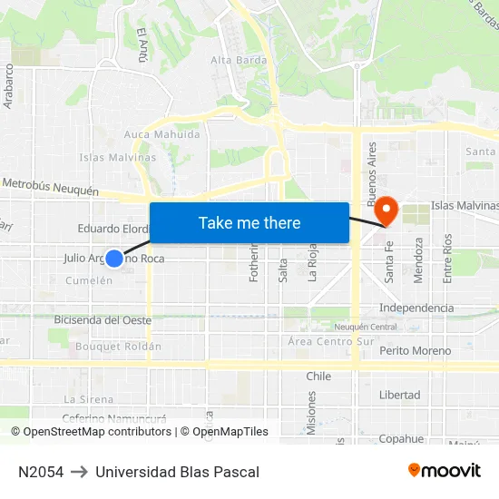 N2054 to Universidad Blas Pascal map
