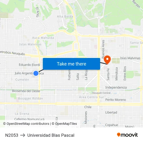 N2053 to Universidad Blas Pascal map