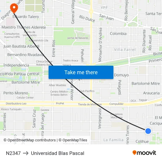 N2347 to Universidad Blas Pascal map