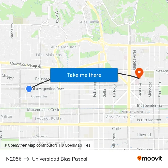 N2056 to Universidad Blas Pascal map