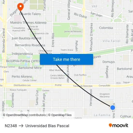 N2348 to Universidad Blas Pascal map