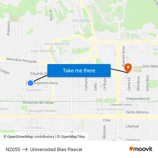 N2055 to Universidad Blas Pascal map