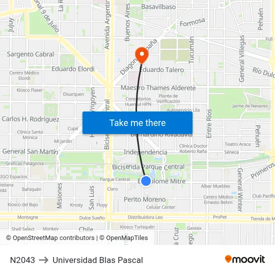 N2043 to Universidad Blas Pascal map