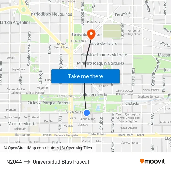 N2044 to Universidad Blas Pascal map