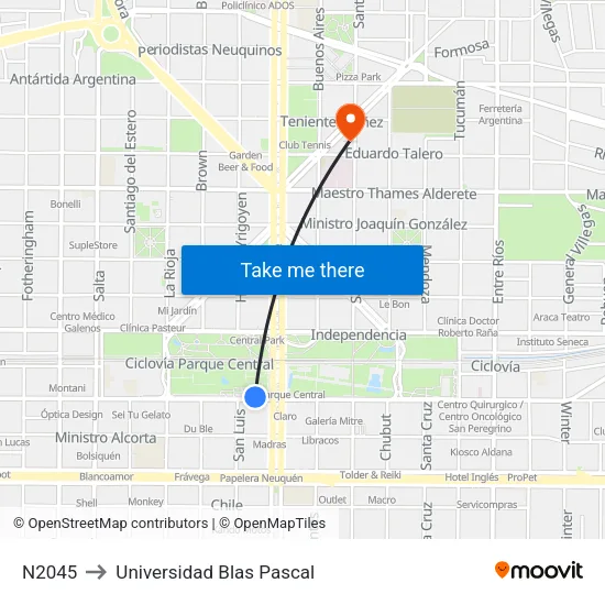 N2045 to Universidad Blas Pascal map