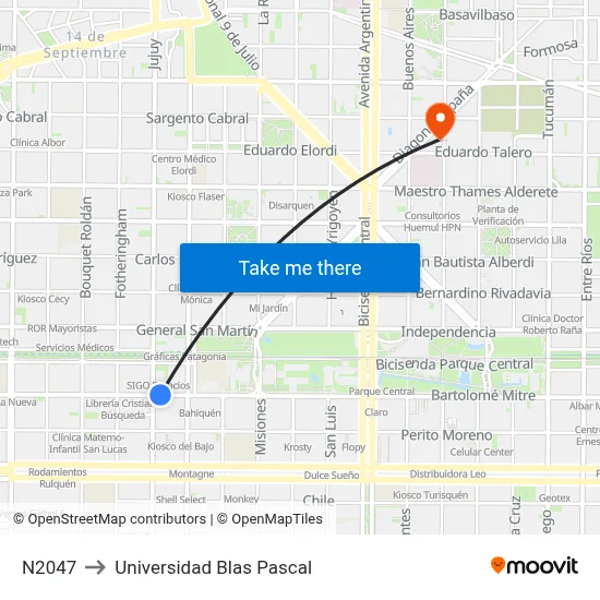 N2047 to Universidad Blas Pascal map