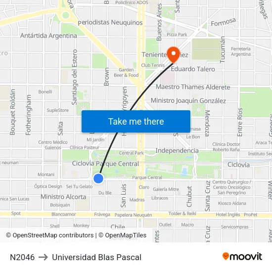 N2046 to Universidad Blas Pascal map