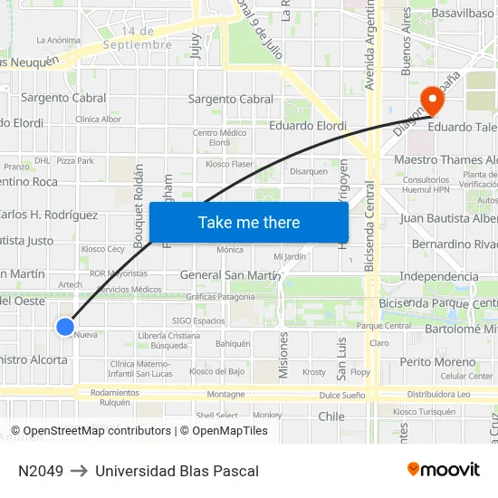 N2049 to Universidad Blas Pascal map