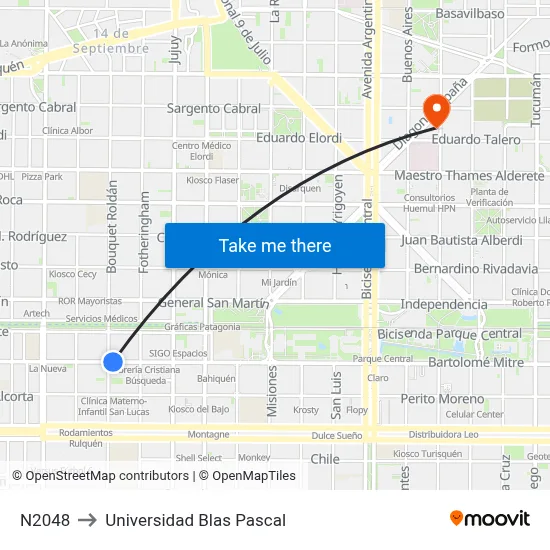 N2048 to Universidad Blas Pascal map