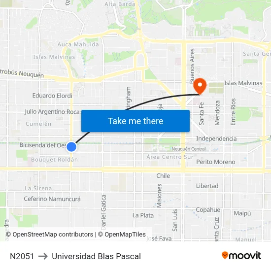 N2051 to Universidad Blas Pascal map